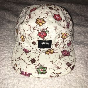 White Stüssy Hat With Flowers